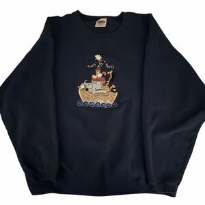 Vintage Blue Sweatshirt “Two black Two” Noah’s Ark Embroidered Design 2XL